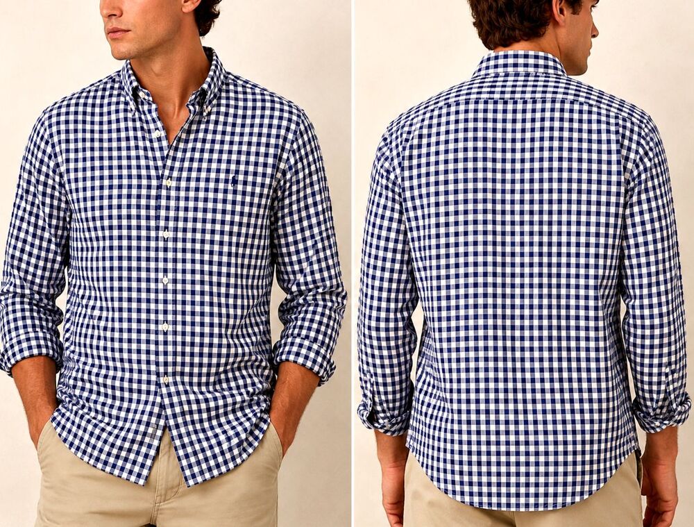 Polo Ralph Lauren Blue Gingham Button Up Shirt XL Coastal Prep Business Casual